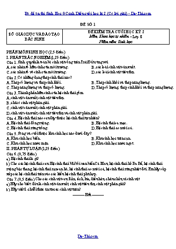 Bộ đề ôn thi Sinh Học 8 Cánh Diều cuối học kì 2 (Có lời giải)