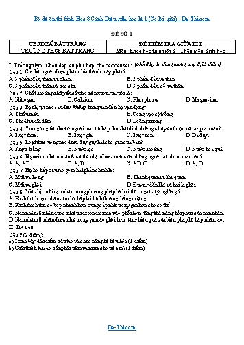 Bộ đề ôn thi Sinh Học 8 Cánh Diều giữa học kì 1 (Có lời giải)