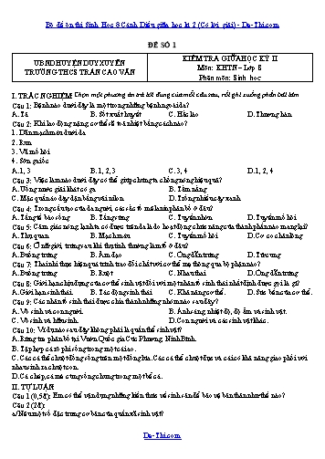 Bộ đề ôn thi Sinh Học 8 Cánh Diều giữa học kì 2 (Có lời giải)