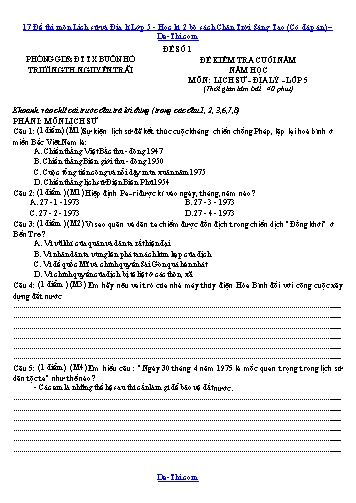 17 Đề thi môn Lịch sử và Địa lí Lớp 5 - Học kì 2 bộ sách Chân Trời Sáng Tạo (Có đáp án)