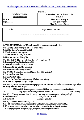 Bộ đề ôn luyện cuối học kì 1 Khoa Học 5 Kết Nối Tri Thức (Có giải đáp)