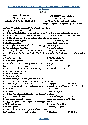 Bộ đề ôn luyện thi cuối học kì 1 Lịch sử - Địa lí 8 sách Kết Nối Tri Thức (Có lời giải)