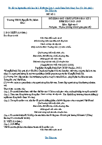 Bộ đề ôn luyện thi cuối học kì 1 Ngữ văn Lớp 6 sách Chân Trời Sáng Tạo