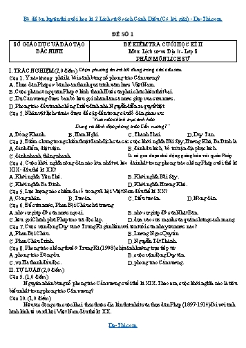 Bộ đề ôn luyện thi cuối học kì 2 Lịch sử 8 sách Cánh Diều (Có lời giải)