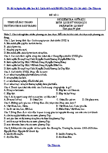 Bộ đề ôn luyện thi giữa học kì 1 Lịch sử 8 sách Kết Nối Tri Thức (Có lời giải)