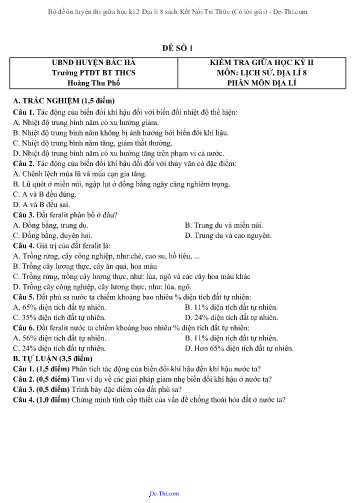 Bộ đề ôn luyện thi giữa học kì 2 Địa lí 8 sách Kết Nối Tri Thức (Có lời giải)
