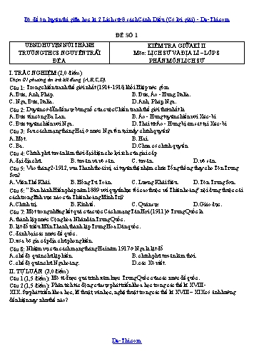 Bộ đề ôn luyện thi giữa học kì 2 Lịch sử 8 sách Cánh Diều (Có lời giải)