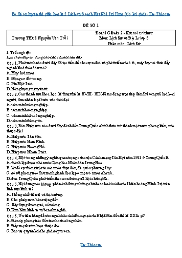 Bộ đề ôn luyện thi giữa học kì 2 Lịch sử 8 sách Kết Nối Tri Thức (Có lời giải)