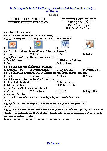 Bộ đề ôn luyện thi học kì 2 Tin Học Lớp 4 sách Chân Trời Sáng Tạo (Có lời giải)