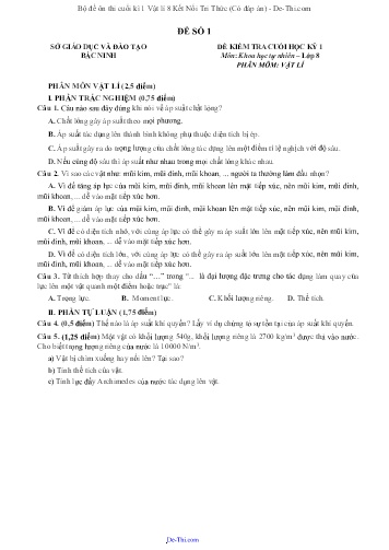 Bộ đề ôn thi cuối kì 1 Vật lí 8 Kết Nối Tri Thức (Có đáp án)