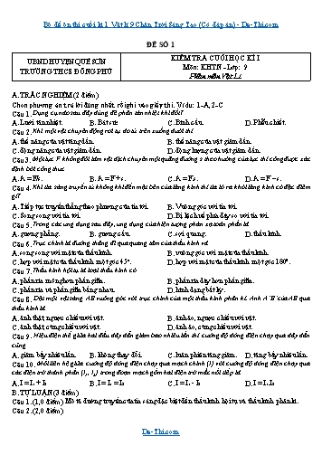 Bộ đề ôn thi cuối kì 1 Vật lí 9 Chân Trời Sáng Tạo (Có đáp án)