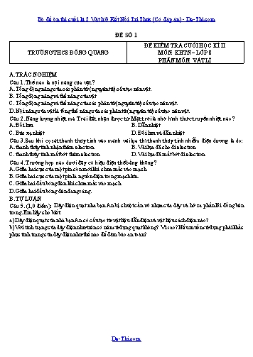 Bộ đề ôn thi cuối kì 2 Vật lí 8 Kết Nối Tri Thức (Có đáp án)