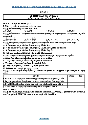Bộ đề ôn thi cuối kì 2 Vật lí 9 Chân Trời Sáng Tạo (Có đáp án)