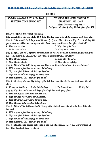 Bộ đề ôn thi giữa học kì 2 GDCD 8 CTST năm học 2025-2026 (Có lời giải)