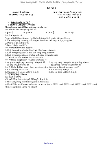 Bộ đề ôn thi giữa kì 1 Vật lí 8 Kết Nối Tri Thức (Có đáp án)