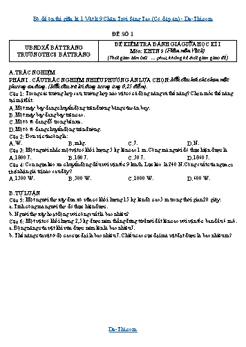 Bộ đề ôn thi giữa kì 1 Vật lí 9 Chân Trời Sáng Tạo (Có đáp án)