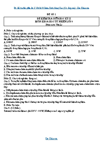 Bộ đề ôn thi giữa kì 2 Vật lí 9 Chân Trời Sáng Tạo (Có đáp án)