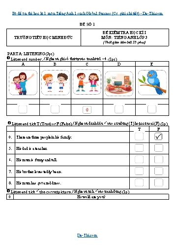 Bộ đề ôn thi học kì 1 môn Tiếng Anh 1 sách Global Success (Có giải chi tiết)