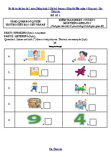 Bộ đề ôn thi học kì 1 môn Tiếng Anh 3 Global Success (Đầy đủ File nghe + Đáp án)