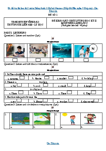 Bộ đề ôn thi học kì 2 môn Tiếng Anh 3 Global Success (Đầy đủ File nghe + Đáp án)
