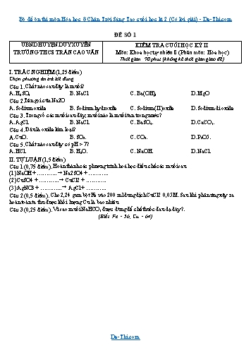Bộ đề ôn thi môn Hóa học 8 Chân Trời Sáng Tạo cuối học kì 2 (Có lời giải)