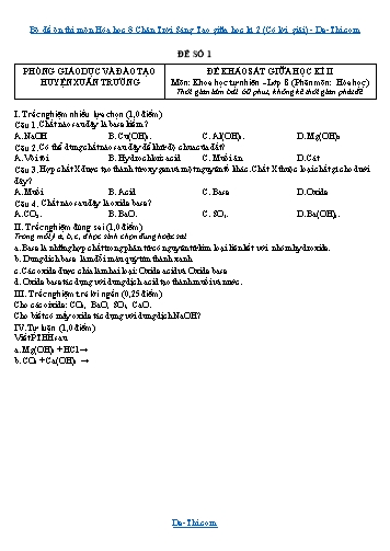 Bộ đề ôn thi môn Hóa học 8 Chân Trời Sáng Tạo giữa học kì 2 (Có lời giải)