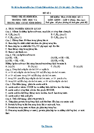 Bộ đề ôn thi môn Hóa học 9 Cánh Diều cuối học kì 1 (Có lời giải)