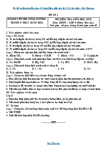 Bộ đề ôn thi môn Hóa học 9 Cánh Diều giữa học kì 2 (Có lời giải)