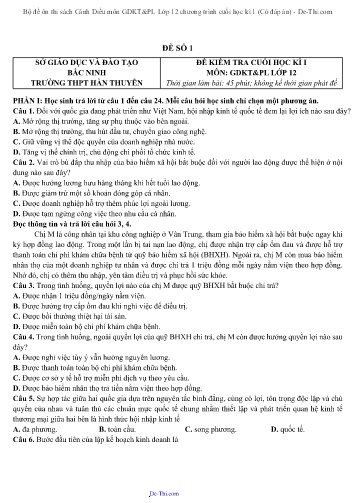 Bộ đề ôn thi sách Cánh Diều môn GDKT&PL Lớp 12 chương trình cuối học kì 1 (Có đáp án)