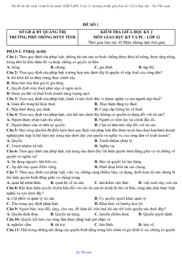 Bộ đề ôn thi sách Cánh Diều môn GDKT&PL Lớp 12 chương trình giữa học kì 2 (Có đáp án)