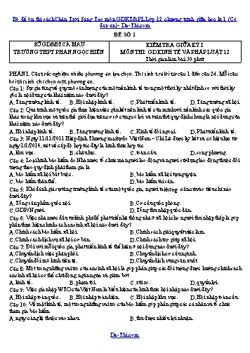 Bộ đề ôn thi sách Chân Trời Sáng Tạo môn GDKT&PL Lớp 12 chương trình giữa học kì 1 (Có đáp án)