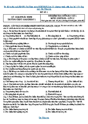Bộ đề ôn thi sách Kết Nối Tri Thức môn GDKT&PL Lớp 12 chương trình giữa học kì 1 (Có đáp án)