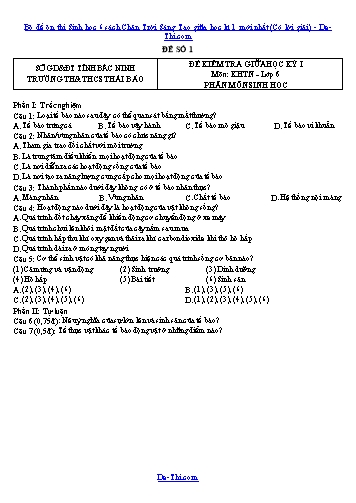 Bộ đề ôn thi Sinh học 6 sách Chân Trời Sáng Tạo giữa học kì 1 mới nhất (Có lời giải)