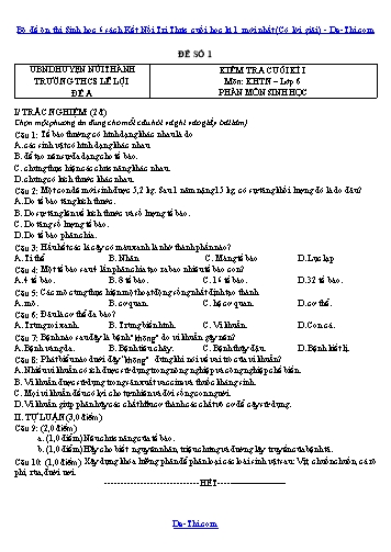 Bộ đề ôn thi Sinh học 6 sách Kết Nối Tri Thức cuối học kì 1 mới nhất (Có lời giải)