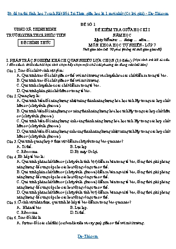 Bộ đề ôn thi Sinh học 7 sách Kết Nối Tri Thức giữa học kì 1 mới nhất (Có lời giải)