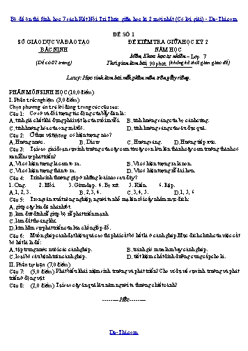 Bộ đề ôn thi Sinh học 7 sách Kết Nối Tri Thức giữa học kì 2 mới nhất (Có lời giải)