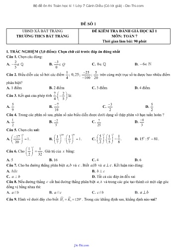 Bộ đề ôn thi Toán học kì 1 Lớp 7 Cánh Diều (Có lời giải) - De-Thi.com