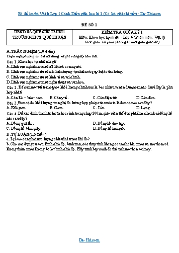 Bộ đề ôn thi Vật lí Lớp 6 Cánh Diều giữa học kì 1 (Có lời giải chi tiết)