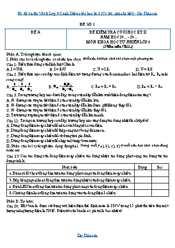 Bộ đề ôn thi Vật lí Lớp 9 Cánh Diều cuối học kì 2 (Có lời giải chi tiết)