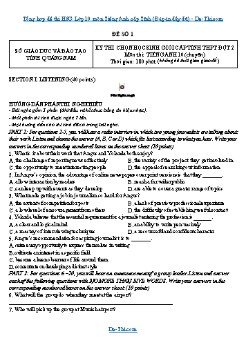 Tổng hợp đề thi HSG Lớp 10 môn Tiếng Anh cấp Tỉnh (Đáp án đầy đủ)