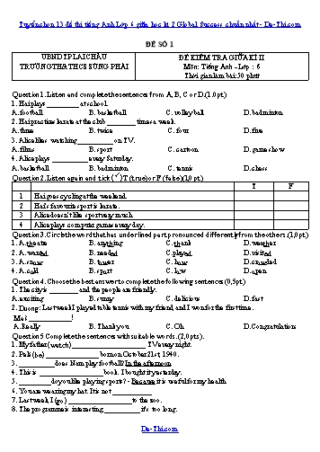 Tuyển chọn 13 đề thi tiếng Anh Lớp 6 giữa học kì 2 Global Success chuẩn nhất