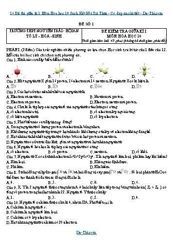 16 Đề thi giữa kì 1 Môn Hóa học 10 Sách Kết Nối Tri Thức - Có đáp án chi tiết