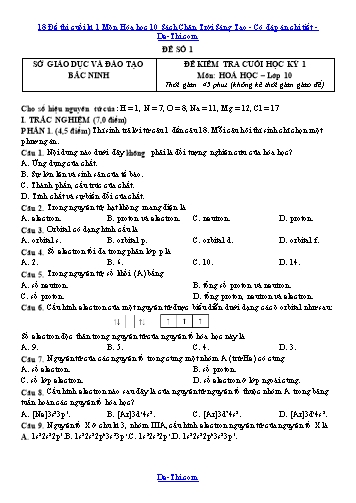 18 Đề thi cuối kì 1 Môn Hóa học 10 Sách Chân Trời Sáng Tạo - Có đáp án chi tiết