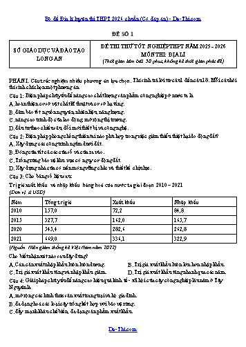 Bộ đề Địa lí luyện thi THPT 2026 chuẩn (Có đáp án)