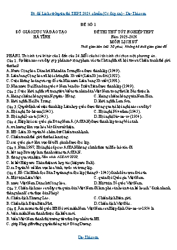 Bộ đề Lịch sử luyện thi THPT 2026 chuẩn (Có đáp án)