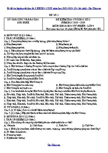 Bộ đề ôn luyện cuối học kì 2 KHTN 6 CTST năm học 2025-2026 (Có lời giải)