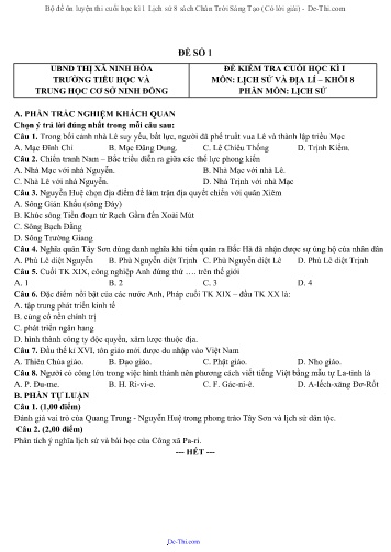 Bộ đề ôn luyện thi cuối học kì 1 Lịch sử 8 sách Chân Trời Sáng Tạo (Có lời giải)