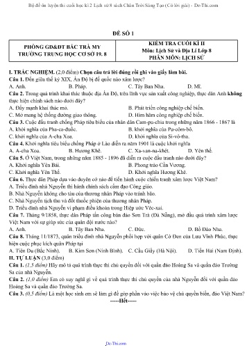 Bộ đề ôn luyện thi cuối học kì 2 Lịch sử 8 sách Chân Trời Sáng Tạo (Có lời giải)