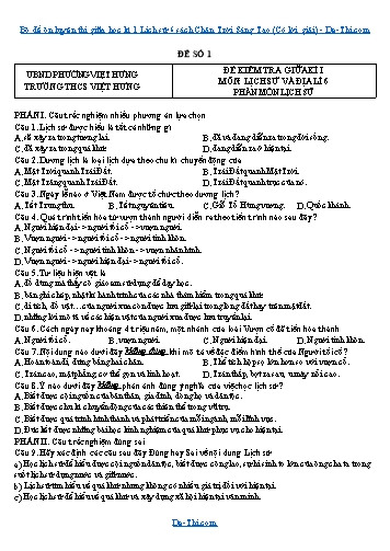 Bộ đề ôn luyện thi giữa học kì 1 Lịch sử 6 sách Chân Trời Sáng Tạo (Có lời giải)
