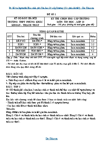 Bộ đề ôn luyện thi Học sinh giỏi Tin học 10 cấp Trường (Có giải chi tiết)